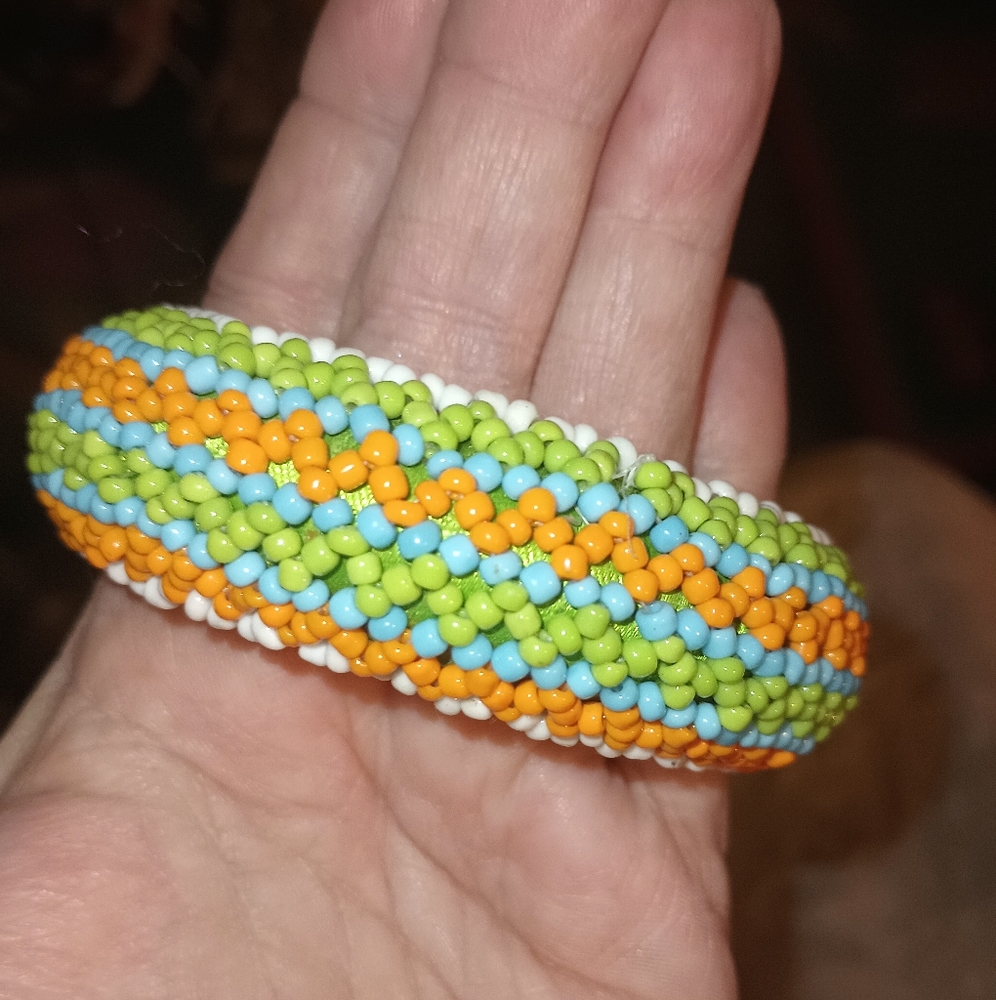 Multi-Colored Seed Beaded Bangle - image 3